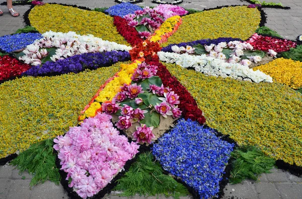 Tradiční květinové koberce ve Spycimierz v Corpus Christi Day — Stock fotografie