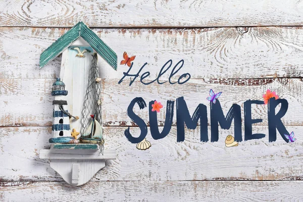 Sommerurlaub Hintergrund mit Text hallo Sommer Stockbild