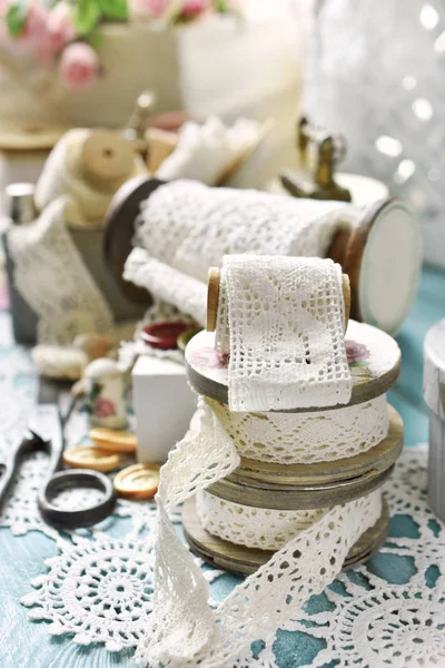 Vintage Lace trim och sömnad kit — Stockfoto