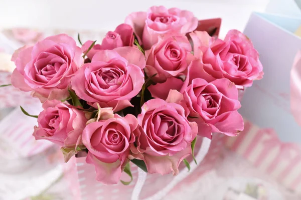 Top view of  the bunch of pink roses — Stock Photo, Image