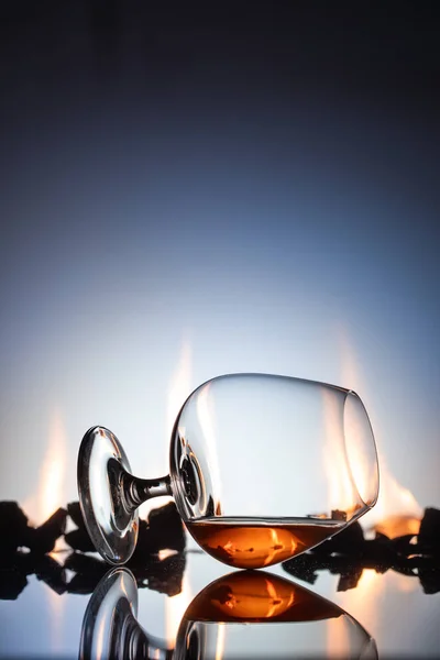 Glass Cognac Dark Background Reflection — Stock Photo, Image