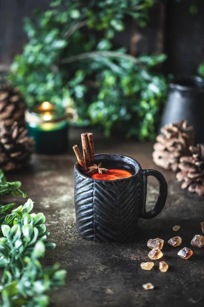 Mulled Wine Cup Table New Year Concept — Stock Photo, Image
