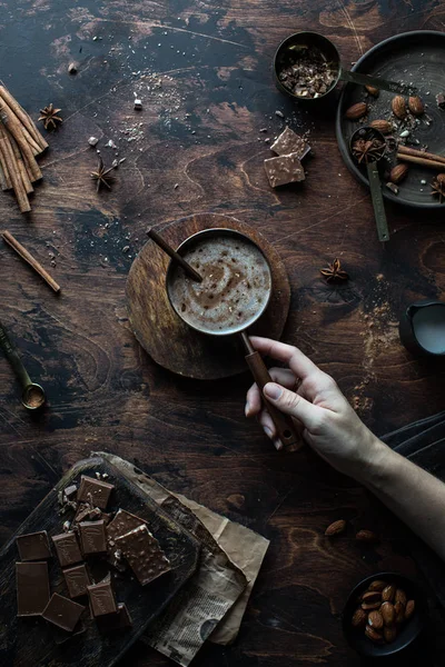 Cropped Image Woman Taking Hot Chocolate Tabletop Royalty Free Stock Images