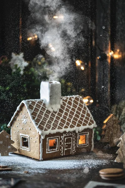 Gingerbread House Table New Year Concept Stock Picture