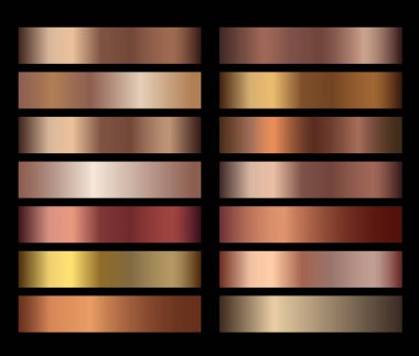 Bronz folyo doku degradeler set şablonlar. Arka planlar, kapak, çerçeve, şerit, afiş, sikke, etiket, Flyer kart poster için bej degrade illüstrasyon derece koleksiyonu. Vektör şablon tasarımı