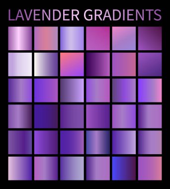 Vector Lavender degradeler tasarım için ayarlanır. Arka planlar, kapak, çerçeve, şerit, afiş, etiket, afiş, kart, poster, efektler vb mor menekşe Lila degrade örnekleri koleksiyonu.