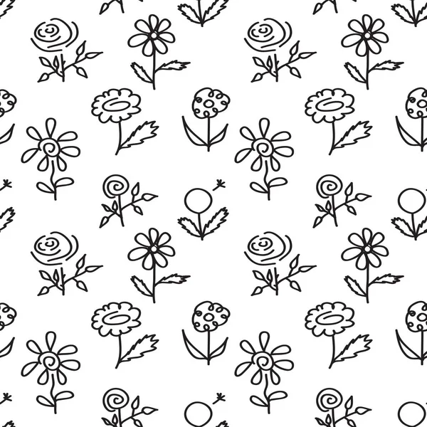 Seamless Pattern Hand Drawn Flowers White Background Vector Floral Pattern — Stock Vector