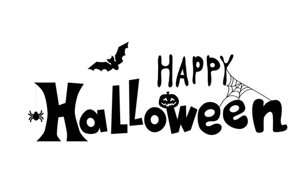 Feliz Banner Texto Halloween Vector Letras Criativas Com Morcego Aranha — Vetor de Stock