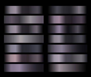 Siyah parlak doku degradeler şablonları ayarlayın. Arka planlar, kapak, çerçeve, şerit, afiş, sikke, etiket, Flyer kart poster için koyu degrade illüstrasyon derece koleksiyonu. Vektör şablon tasarımı