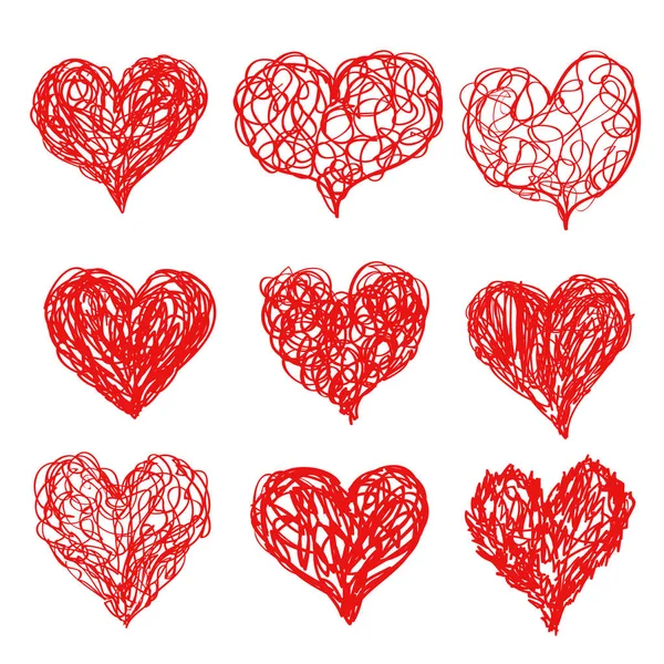 Hart Iconen Hand Getekend Sketch Set Voor Valentijnsdag Moeder Day — Stockvector