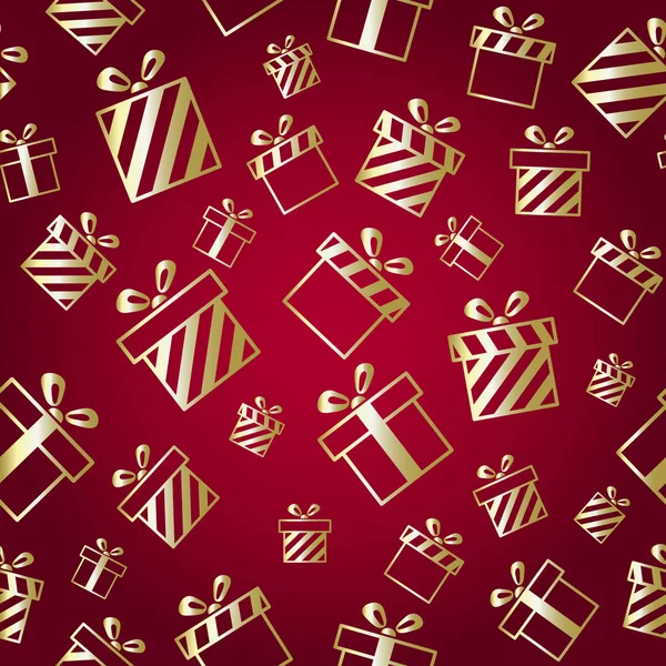 Рождественский Векторный Узор Золотыми Подарочными Коробками Красном Фоне Новогодний Векторный — стоковый вектор