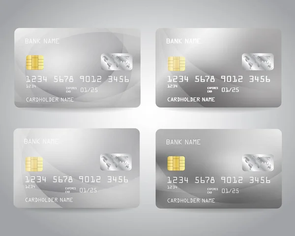 Realistische Detaillierte Kreditkarten Mit Silbernem Hintergrund Abstrakten Design Silber Weiß — Stockvektor