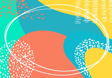 Vektör soyut renkli pop sanat desen arka plan. Sizin Flyers, afiş, poster, kartlar, kapak, reklam için trendy Memphis tarzında sıvı sıçrama kaplama şekilleri ile geometrik tasarım