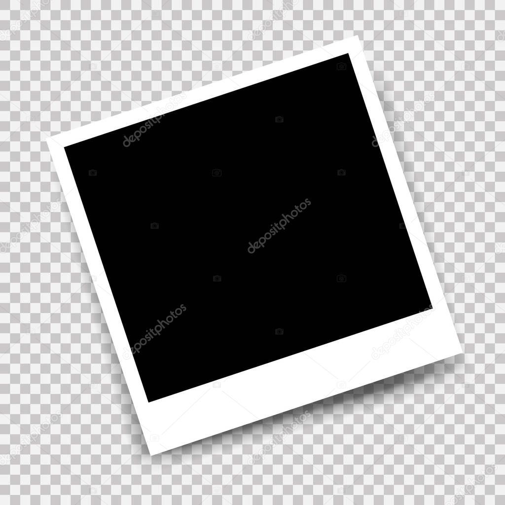 Vector photo frame with shadow mockup design. White border on a transparent background. Photo Gallery picture icon