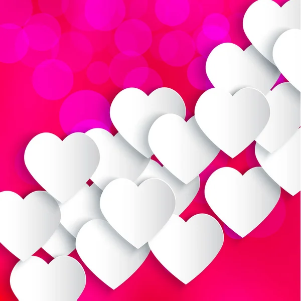 Kağıt Kalpler Pembe Arka Plan Sevgililer Günü Kartı Vektör Illüstrasyon — Stok Vektör