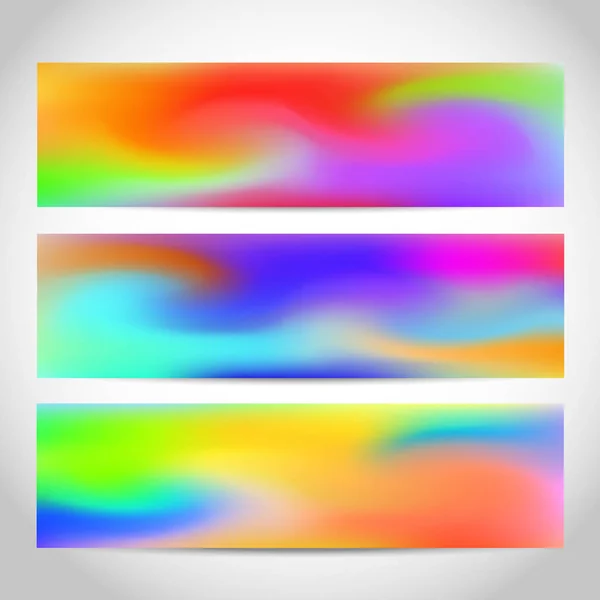 Banners o encabezados, pies de página con trendy brillante colorido arco iris degradado colorido fondo — Vector de stock