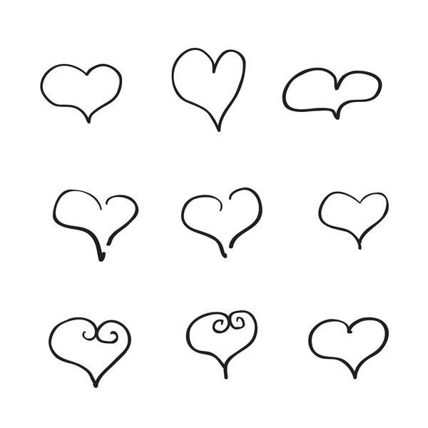 Conjunto de bocetos dibujados a mano de iconos de corazón para el día de San Valentín, tarjetas del día de las madres, volantes — Vector de stock