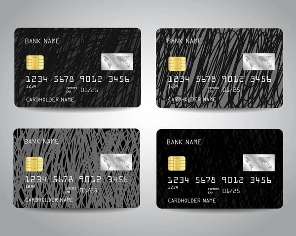 Kredi kartları vektör siyah çizik soyut tasarım arka plan ile ayarlayın