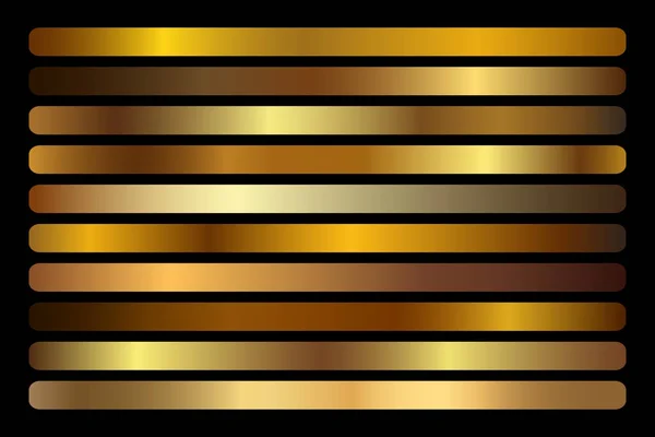 Conjunto Vetores Gold Gradient Brilhante Elegante Dourado Bronze Cores Gradação — Vetor de Stock