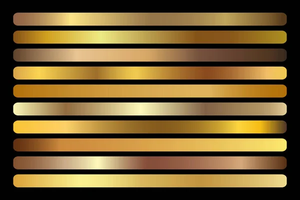 Zlatý Gradient Nastaven Lesklý Elegantní Zlatý Bronzový Měděné Odstupňované Barvy — Stockový vektor