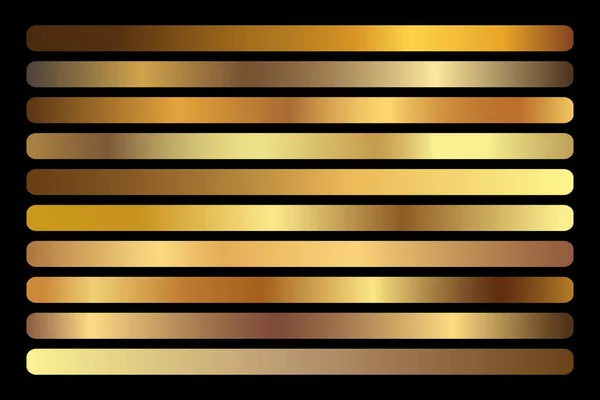 Juego Vectores Gold Gradient Brillante Elegante Dorado Bronce Colores Gradación — Archivo Imágenes Vectoriales