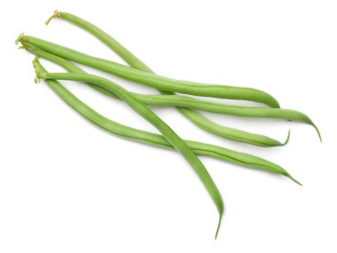 Beyaz arka plan üzerinde izole taze fasulye. Üstten görünüm