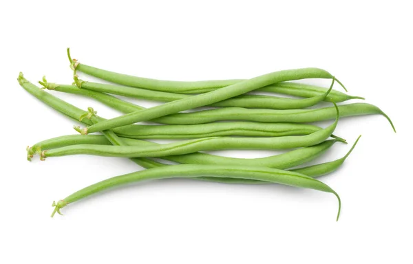 Haricots Verts Isolés Sur Fond Blanc Vue Dessus — Photo