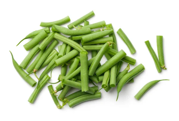 Haricots Verts Isolés Sur Fond Blanc Vue Dessus — Photo