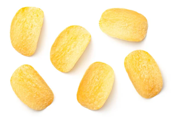 Aardappelchips Geïsoleerd Witte Achtergrond Bovenaanzicht — Stockfoto