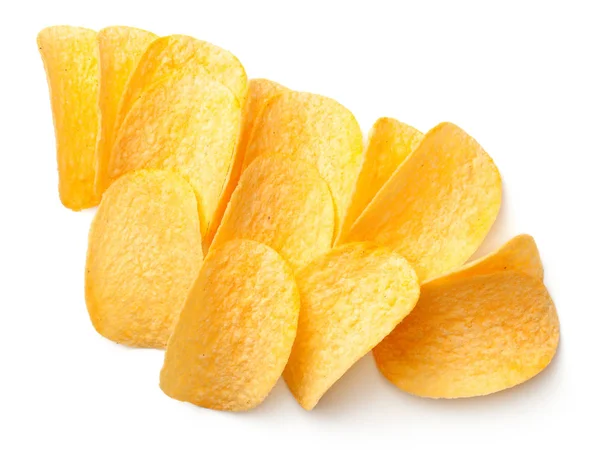 Aardappelchips Geïsoleerd Witte Achtergrond Bovenaanzicht — Stockfoto