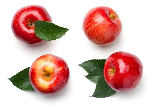 Rode Appels Met Bladeren Geïsoleerd Een Witte Achtergrond Gala Apple — Stockfoto