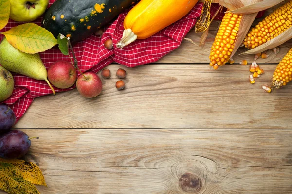 Verduras Otoño Frutas Mesa Madera Vista Superior Copiar Espacio — Foto de Stock