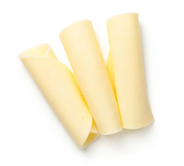 Mozzarella queijo fatias isoladas em fundo branco — Fotografia de Stock
