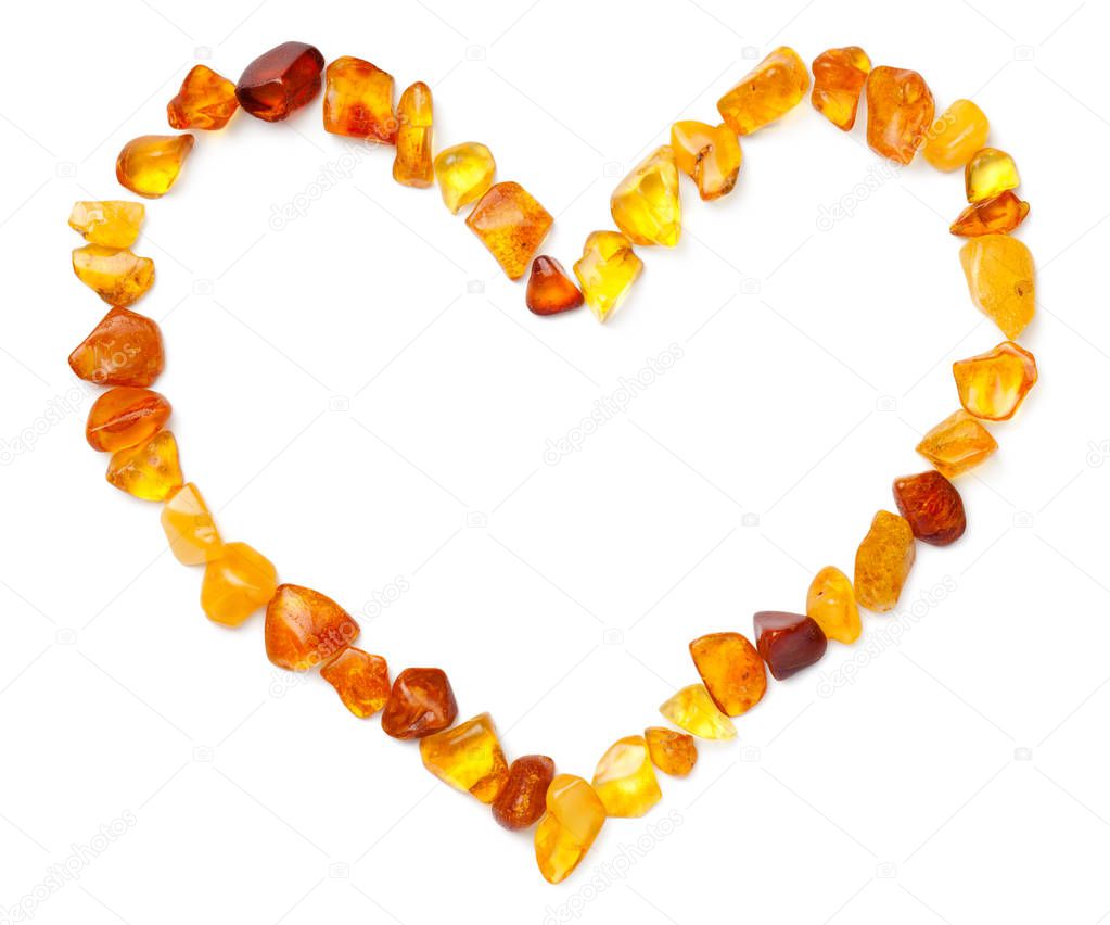 Heart Shape Made Of Amber Isolated