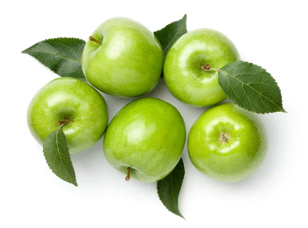 Oma Smid Appels Met Bladeren Geïsoleerd Witte Achtergrond Groene Appel — Stockfoto