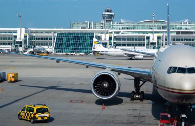 Münih, Almanya - 15 Haziran 2019 - Münih Havaalanı (Muc), Avrupa'nın en büyük havaalanlarından biri.