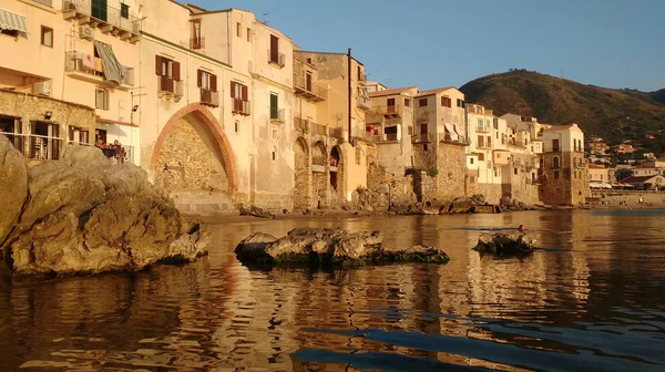 Cefalu Italy June 2019 Beautiful Old Harbor Sunset Cefalu Sicily — Stock Photo, Image