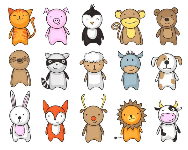 Einfache Und Kindliche Zeichnung Von Niedlichen Spielzeugtieren Für Kinder — Stockvektor