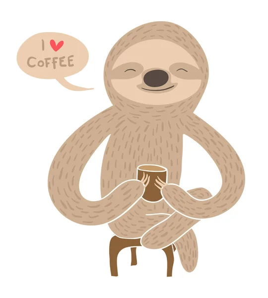 Cartoon sloth having coffee — Stock Vector