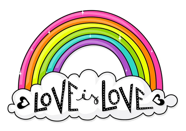 Amor Texto Amor Una Nube Bajo Arco Iris — Vector de stock