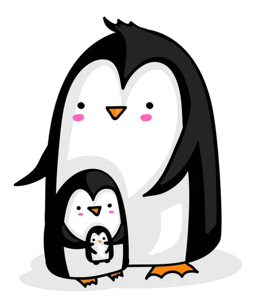 Pinguim Pai Com Bebê Segurando Pinguim Brinquedo — Vetor de Stock