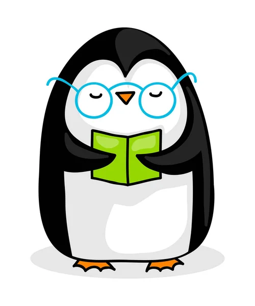 Милий Мультяшний Пінгвін Окулярах Читає Книгу Ліцензійні Стокові Ілюстрації