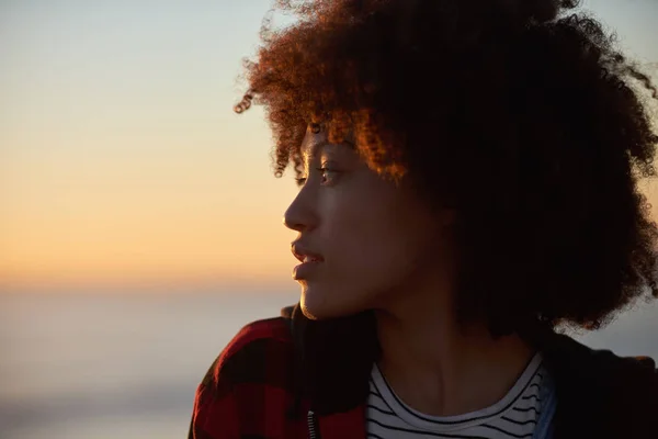 Portrait of mixed race woman looking pensive — Stock Photo, Image