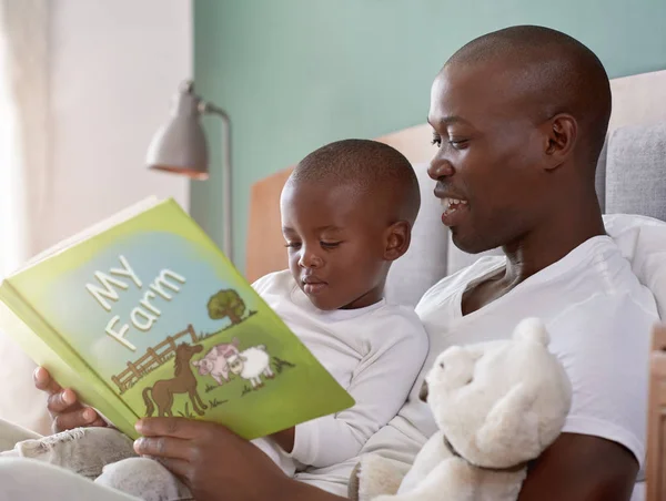 Dad reading bedtime stories to son — Stock Photo, Image