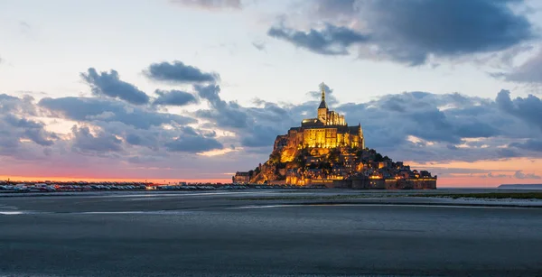 Mont Saint Michel Solnedgången Ljus Normandie Frankrike — Stockfoto