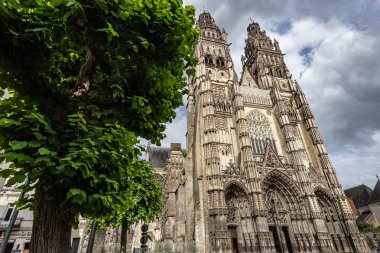 Full facade of cathedral of saint-Gatien in Tours clipart