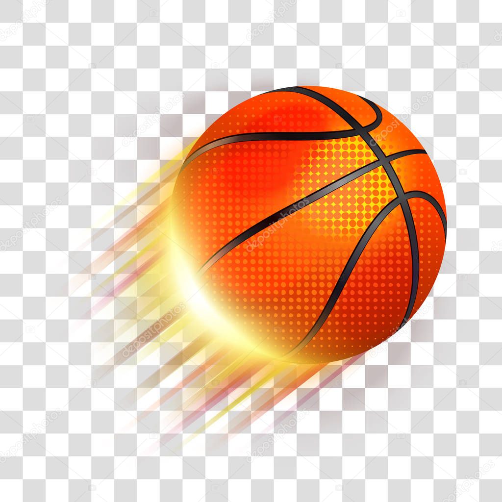 Basketball ball flying. Eps 10 editable, gradients with transparency. Easy to pu over any background.