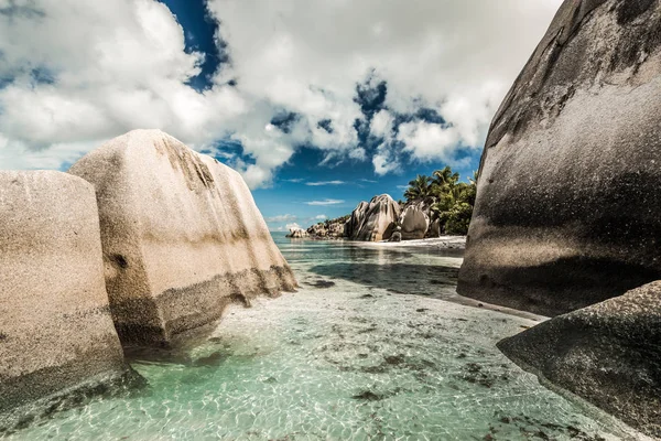 Hermosa Playa Anse Fuente Argent Praslin Seychelles — Foto de Stock