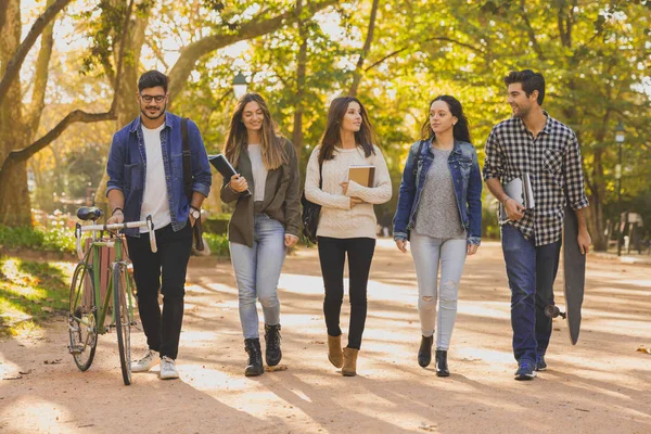 Parkban Együtt Sétáló Diákok Csoportja — Stock Fotó