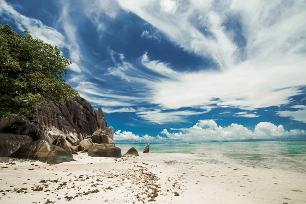 Hermosa Playa Anse Fuente Argent Praslin Seychelles — Foto de Stock